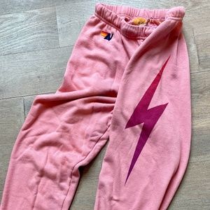 Aviator Nation Sweatpants, Size XS, light pink with dark pink lightning bolt
